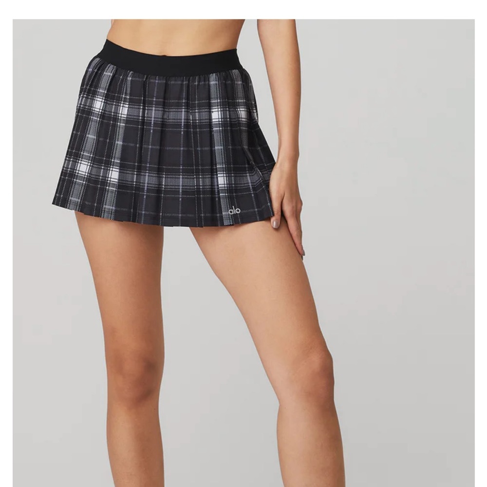 New varsity tennis skirt from Alo. Pleated for easy movement.